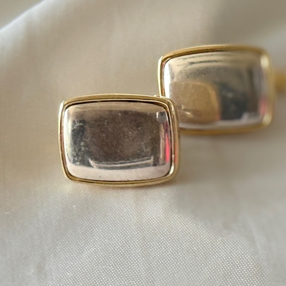 Vintage Napier Mixed Metal 2-Tone Silver Gold Rectangle Screwback Clip Earrings - Picture 9 of 16